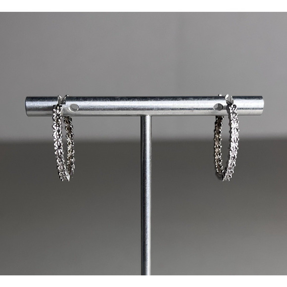 Sterling Silver 925 Hoop Earrings Hinged Latch Back Textured Starburst Dainty - Picture 2 of 11